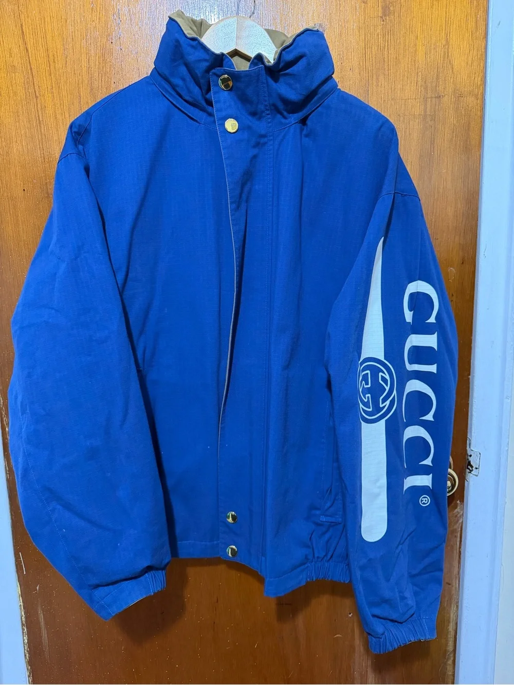 Gucci Reversible Men's Blue Logo Sleeve Jacket